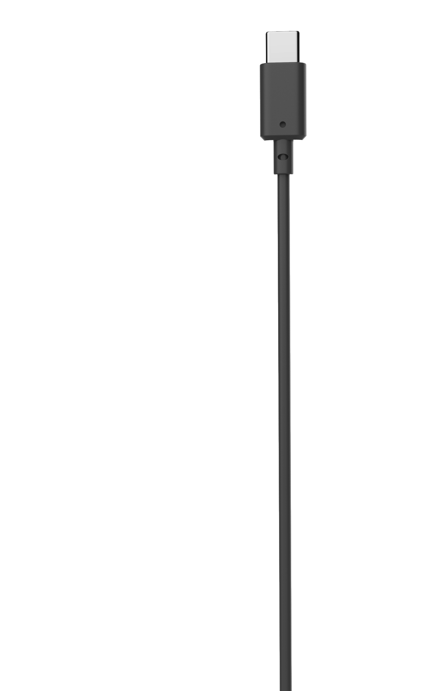 Ein schwarzes USB-C-Kabel, aufrecht stehend