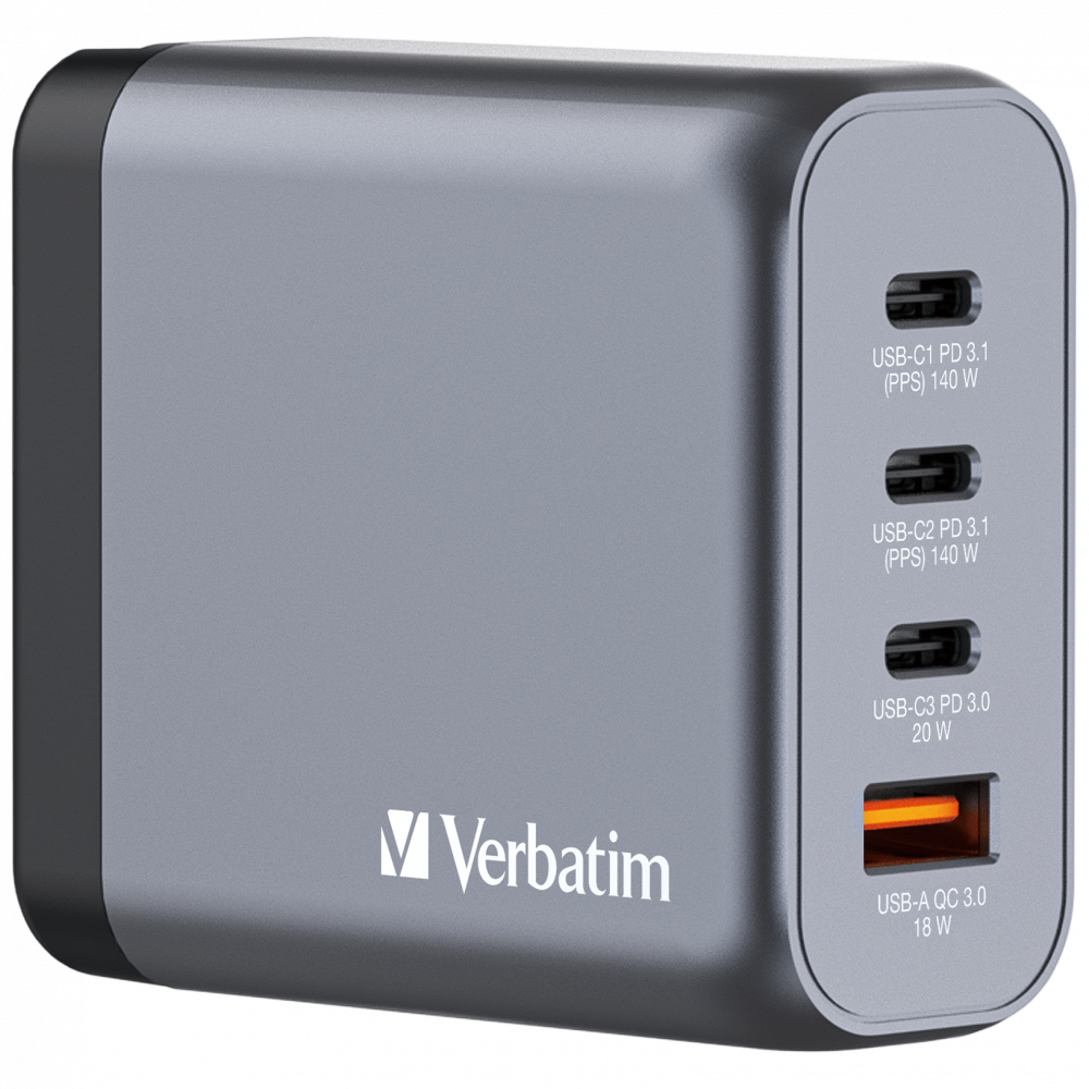 140 W GaN-wandoplader met vier poorten 2 x USB-C® PD 140 W / 1 x USB-C® PD 20 W / 1 x USB-A QC 3.0 (EU/VK/VS)