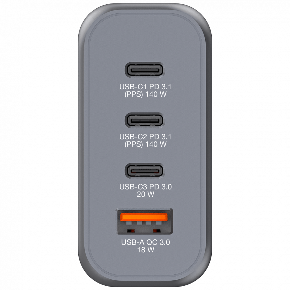 140W 4-Port GaN Wall Charger 2 x USB-C® PD 140W / 1 x USB-C® PD 20W / 1 x USB-A QC 3.0 (EU/UK/US)