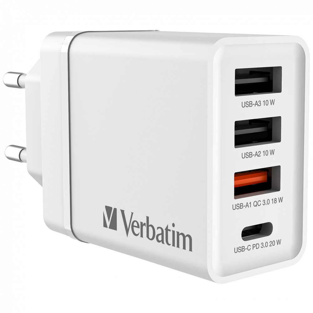 30 W 4-ports USB-vægoplader - hvid 1 x USB-C® PD 20 W / 1 x USB-A QC 3.0 / 2 x USB-A 10 W (EU)