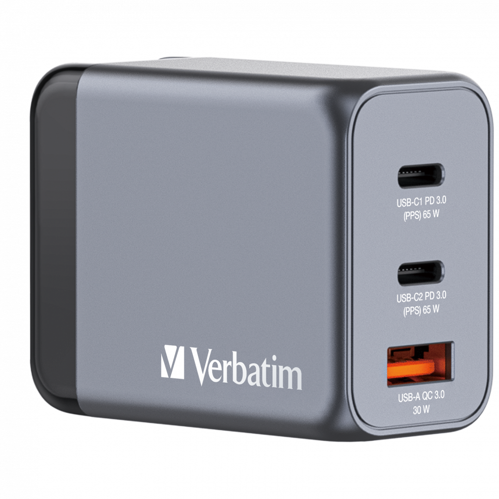 Caricabatteria da parete GaN 3 porte da 65 W 2 x USB-C® PD 65 W / 1 x USB-A QC 3.0 (UE/UK/USA)