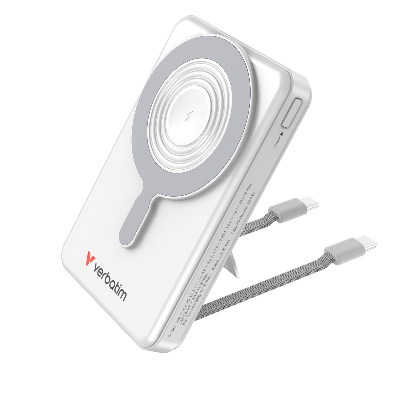 Charge 'n' Go Magnetic Wireless Power Bank with Two Cables and Display 10,000mAh Silver