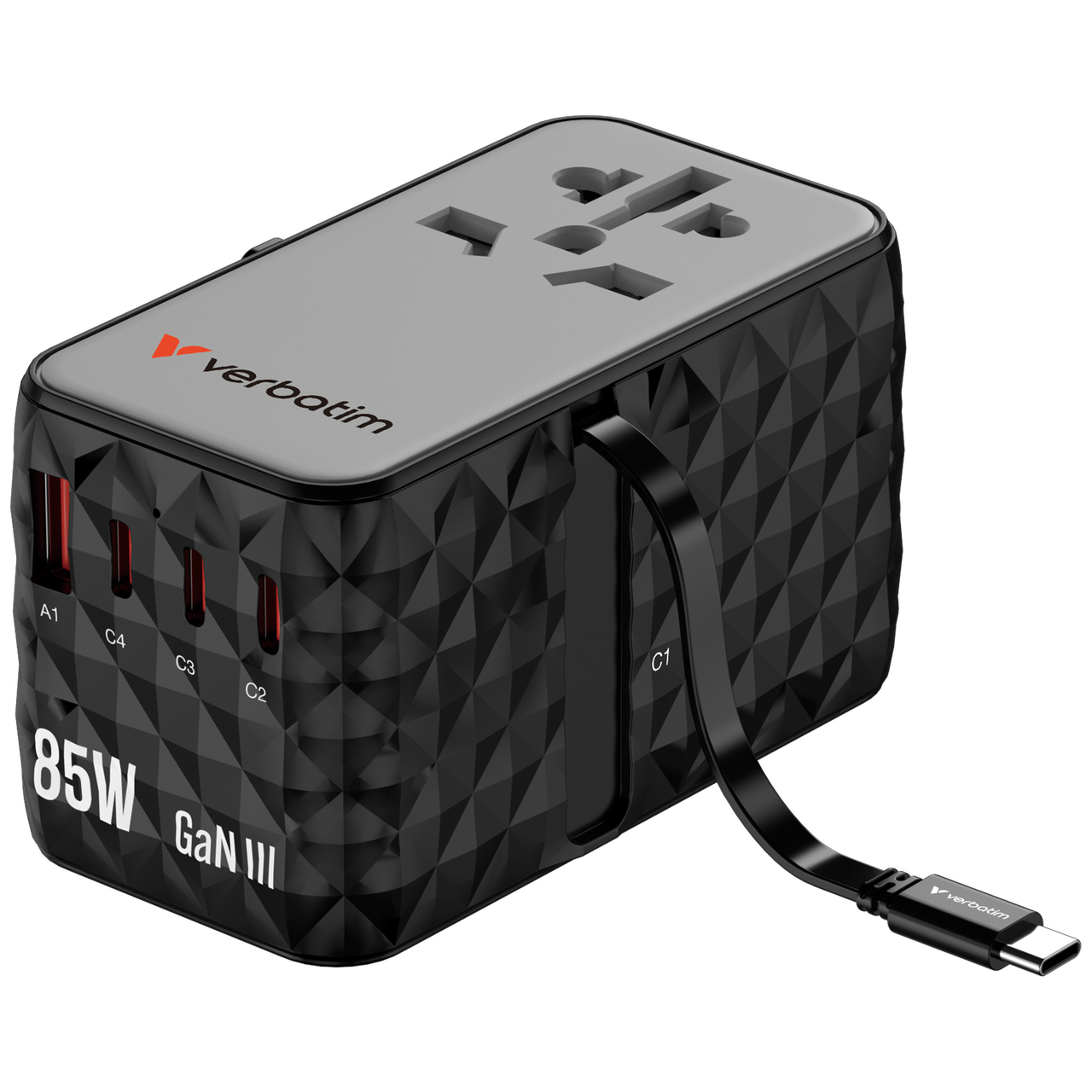 Univerzální cestovní adaptér Charge 'n' Travel 85W GaN III se zatahovacím kabelem USB-C