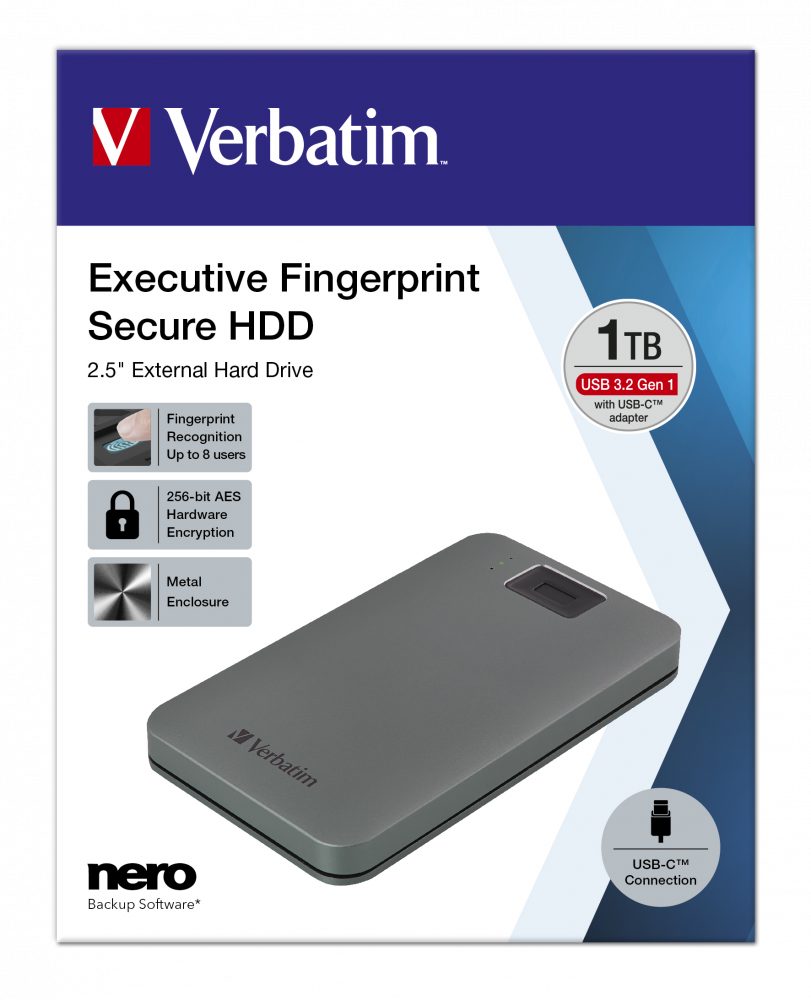 Executive fingeraftrykssikret Bærbar USB-C harddisk 1 TB