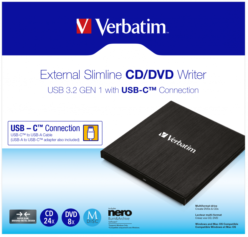 Masterizzatore CD/DVD slimline esterno con connessione USB-C