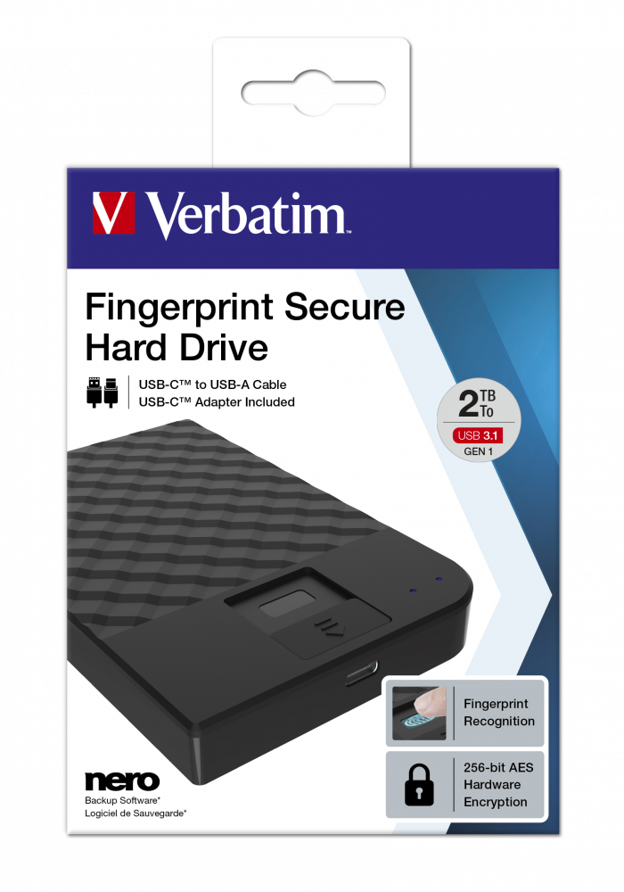 Fingerprint Secure Bärbar hårddisk 2 TB