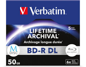 Verbatim MDISC Lifetime Archival BD-R DL- 5 Pack Jewel Case
