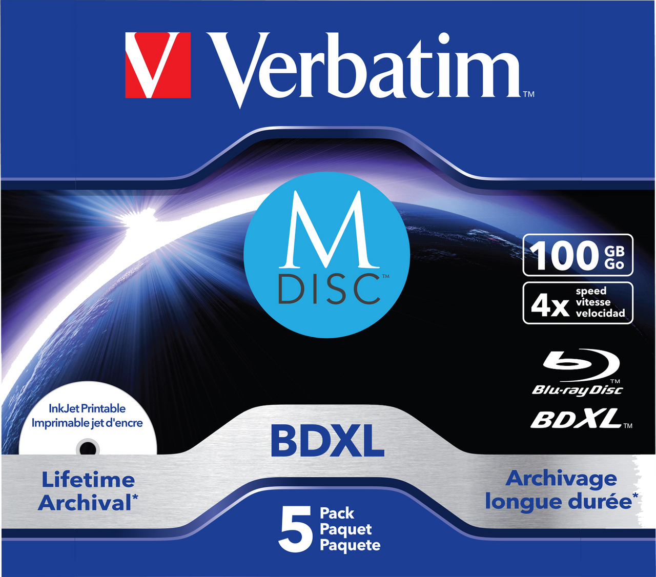 Verbatim MDISC Lifetime archival BDXL 100GB Inkjet Printable - 5 pack jewel case