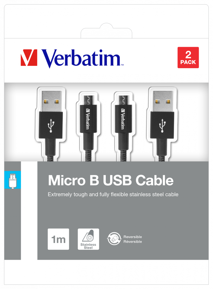 Cable Sync 'n' Charge Micro USB 2x Acero inoxidable color NEGRO