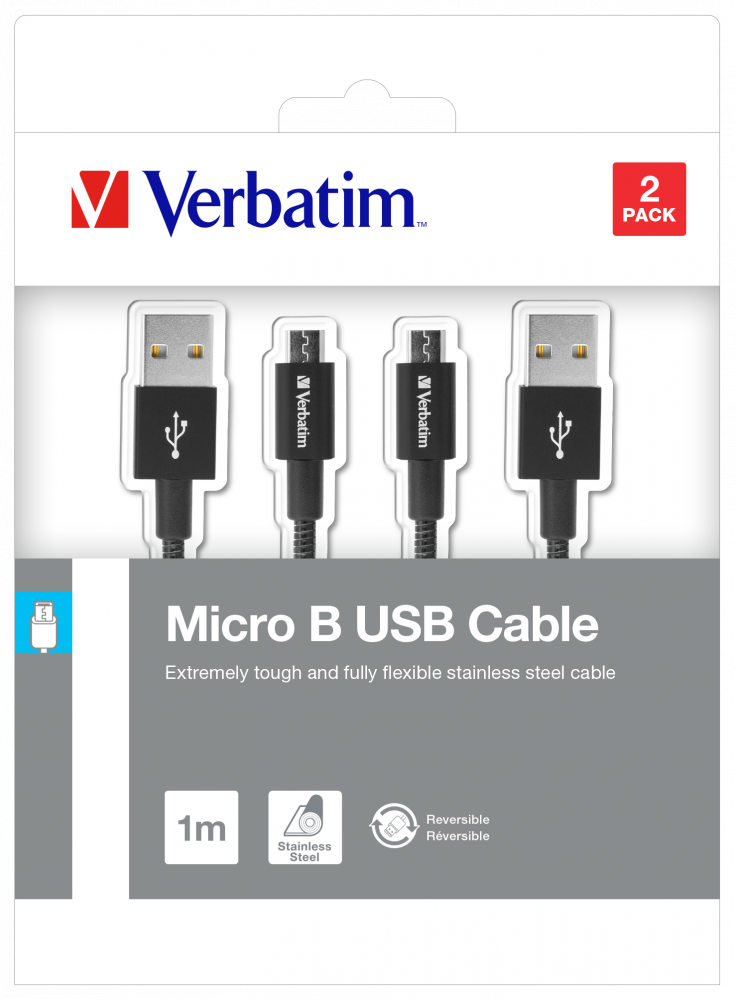 Câble Sync 'n' Charge Micro USB 2x Acier inoxydable couleur NOIR