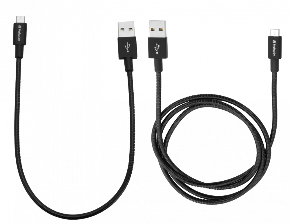 Micro-USB-kabel för synkronisering och laddning, 100 cm och 30 cm, svart, 2-pack