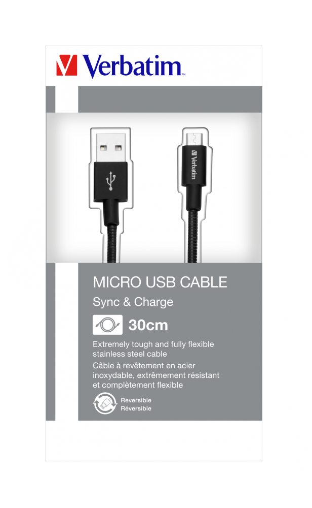 Кабель Verbatim с разъемом micro-USB для синхронизации и подзарядки, 30 см, черный