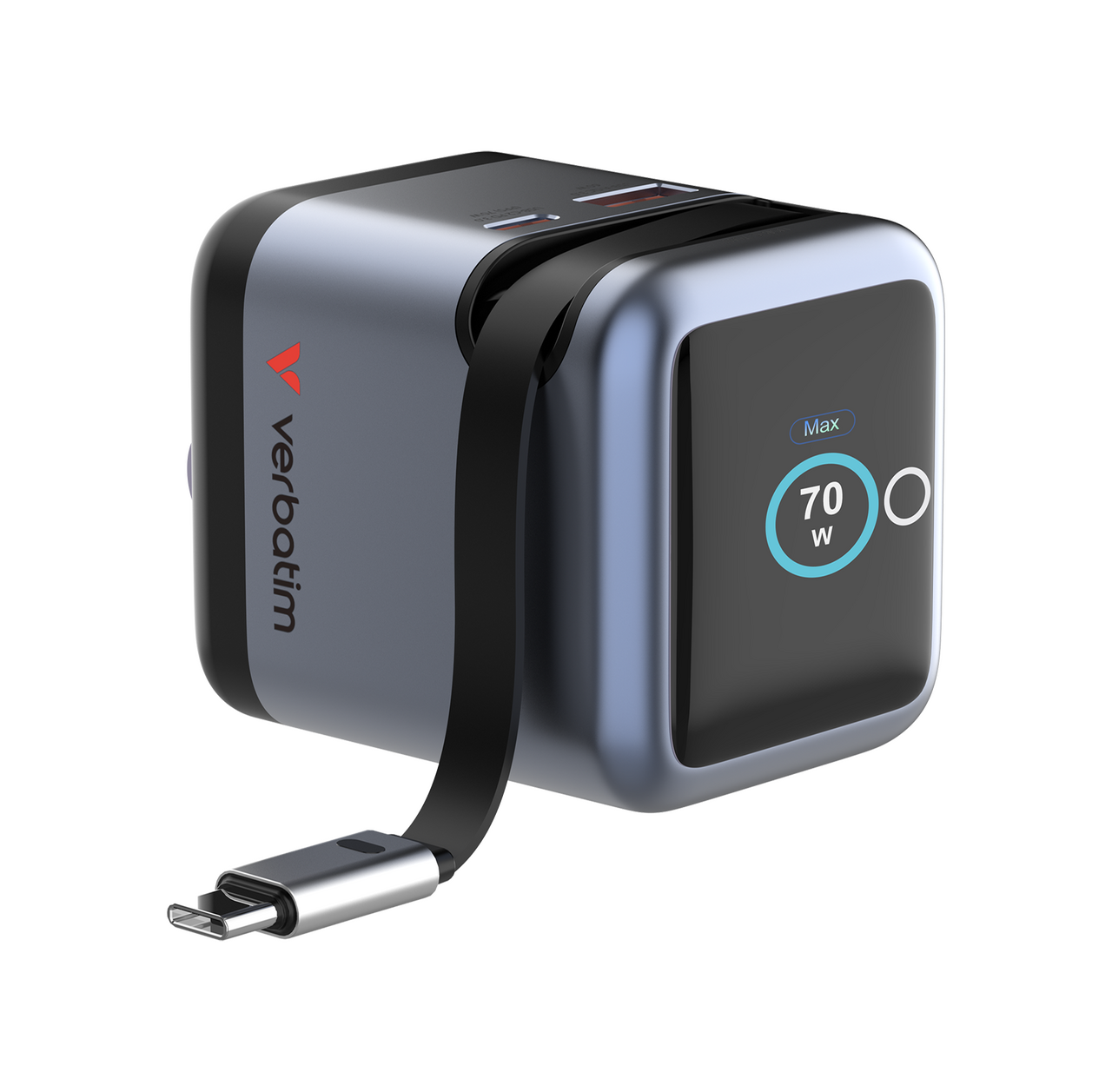Mini GaN Charger 70W with Display & Retractable Cable