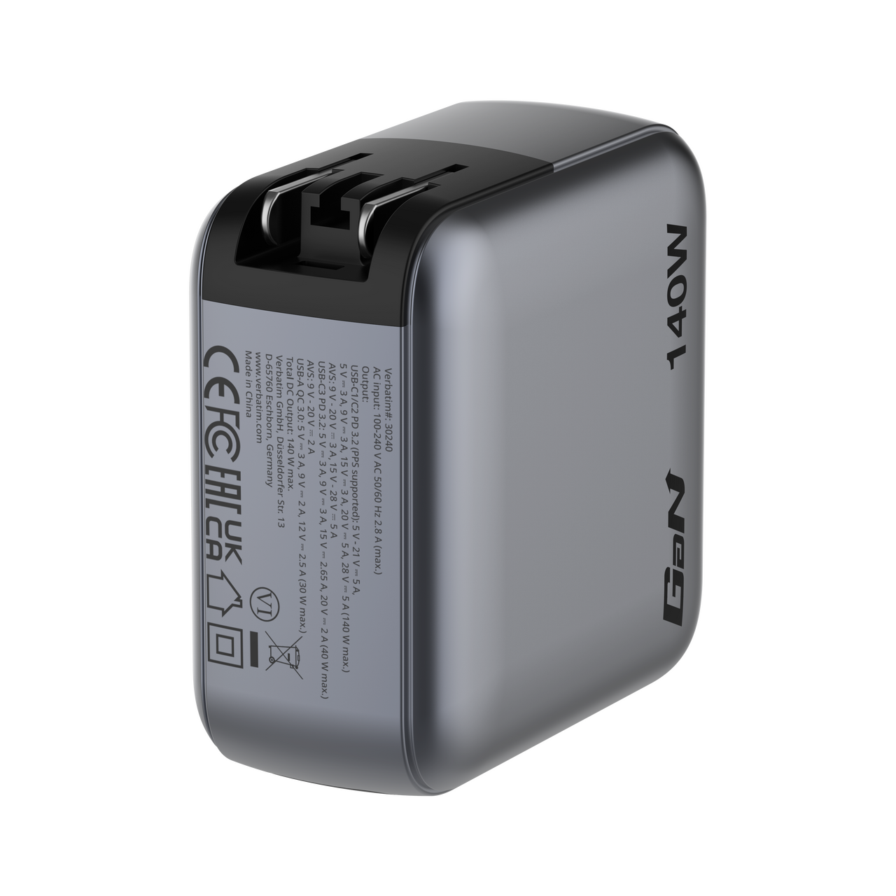 Mini GaN-oplader med display 140W 4-porte