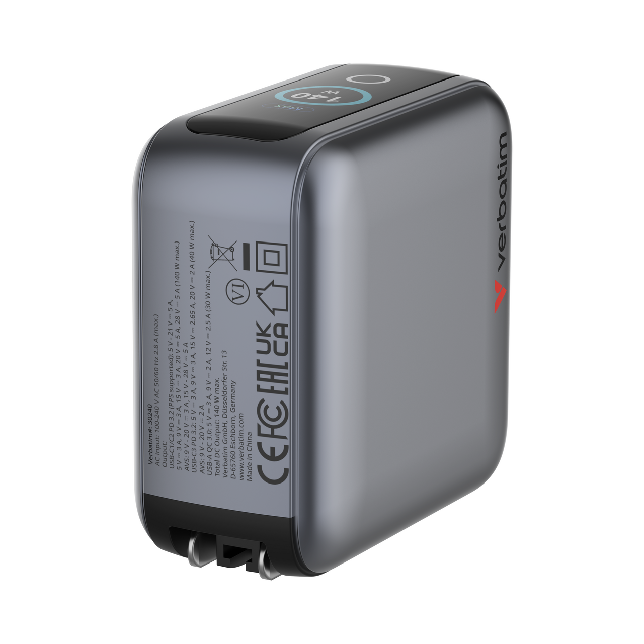 Mini GaN-oplader med display 140W 4-porte