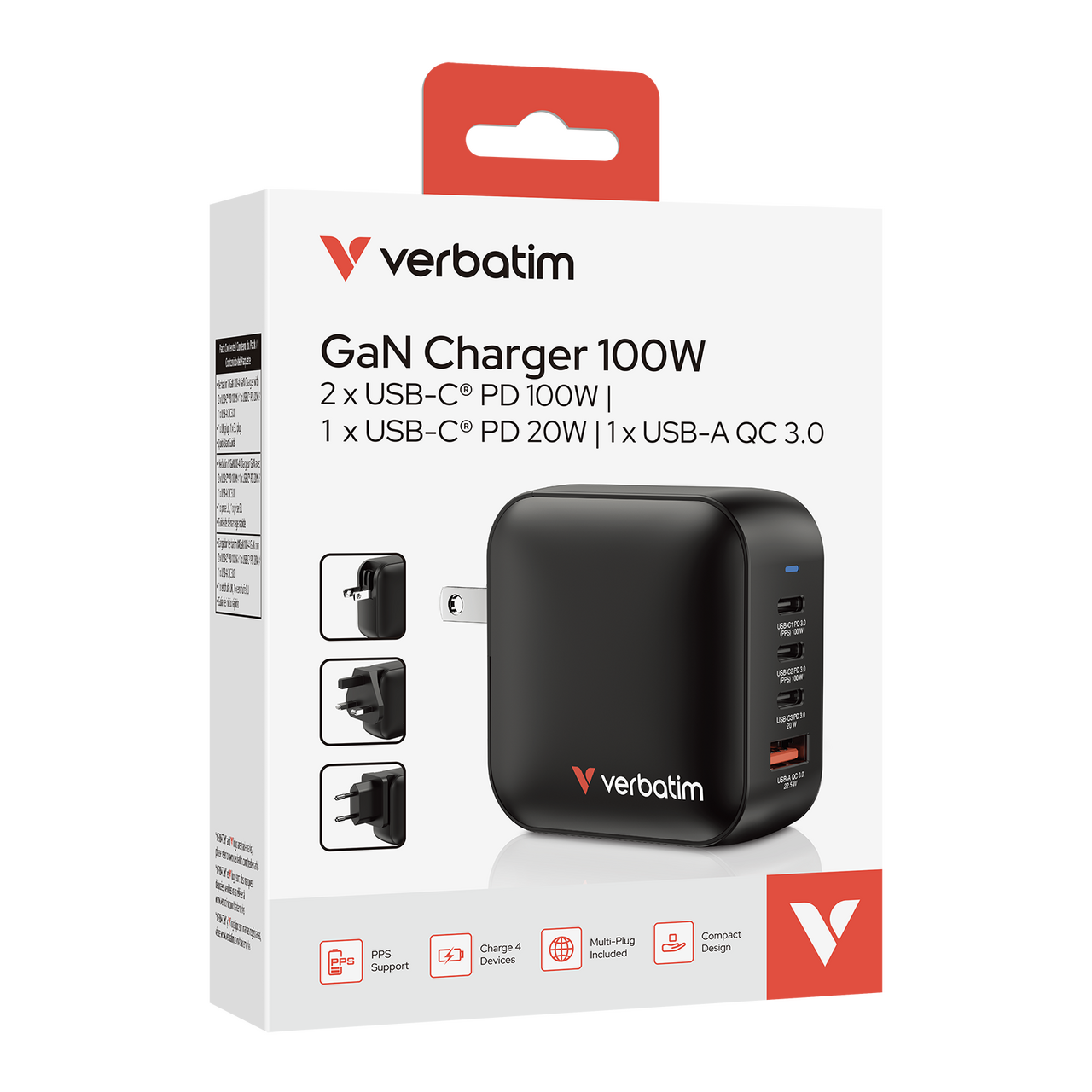 SHARGEEK 100W GaN USB C Wall Charger – 4-Port, Black, Compact