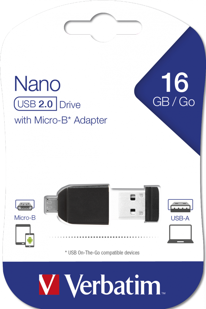 16GB NANO USB-drev med Micro USB-adapter