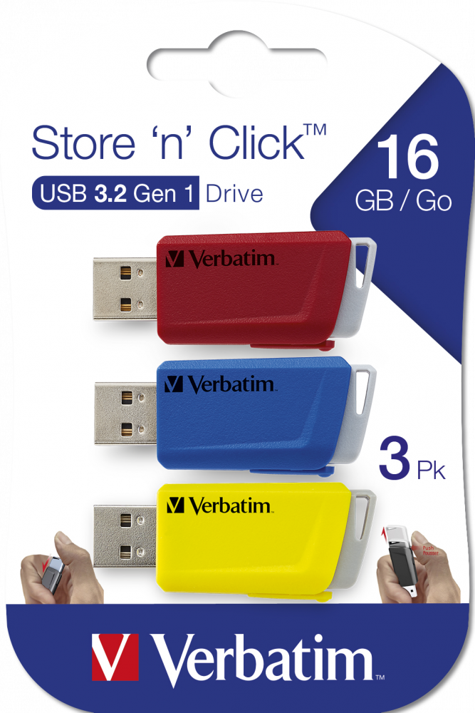 3 x Chiavette Store 'n' Click 16 GB, Rossa/Blu/Gialla