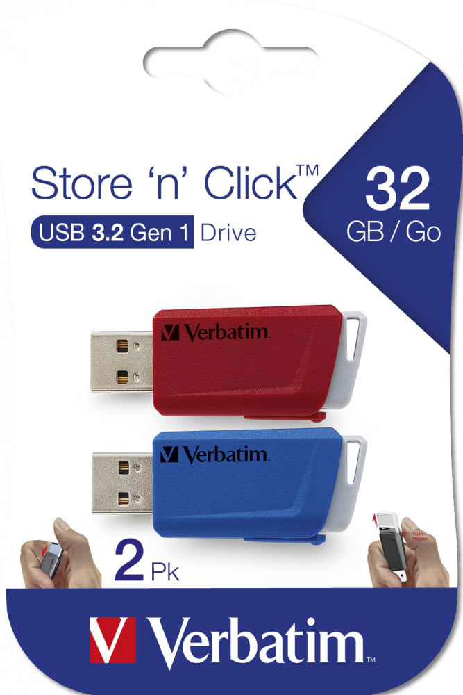 Store 'n' Click USB Drive 2 x 32GB Red / Blue