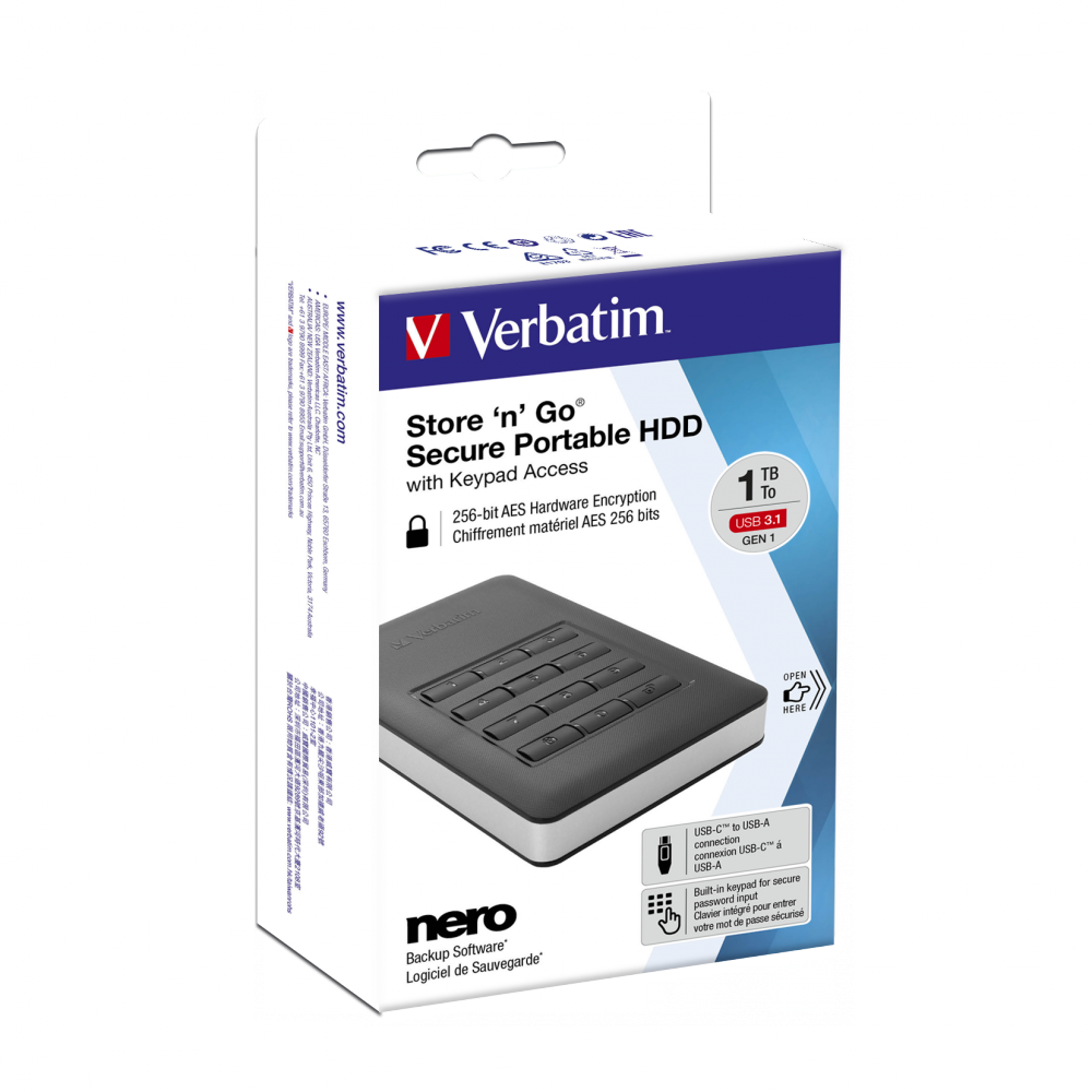 Store 'n' Go Secure Portable HDD with Keypad Access 1TB | Verbatim