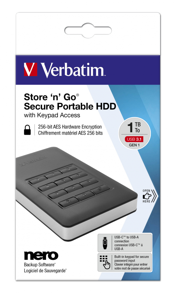 Store ‘n’ Go Secure Portable Festplatte 1 TB mit Code-Zugang