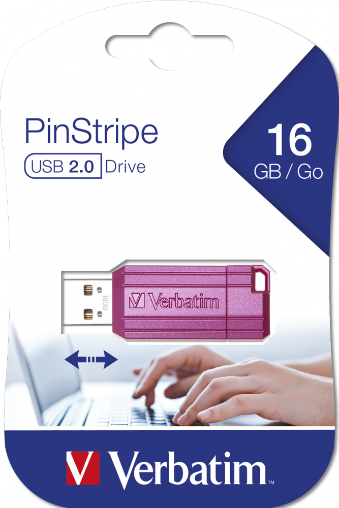 Micro-clé USB PinStripe de 16 Go rose fuchsia