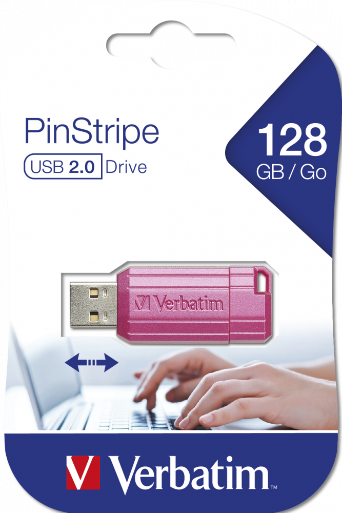 PinStripe USB Drive 128 GB Hot Pink