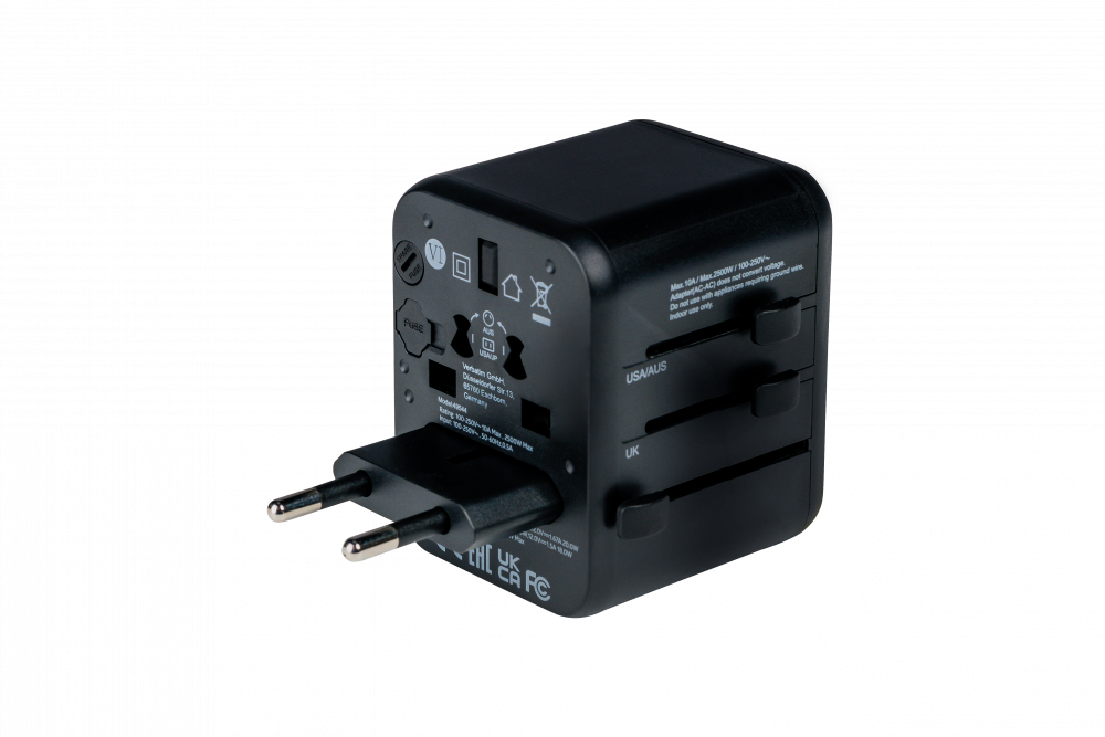 Universal-Reiseadapter UTA-02 Stecker mit USB-C- PD und QC USB-Anschlüssen