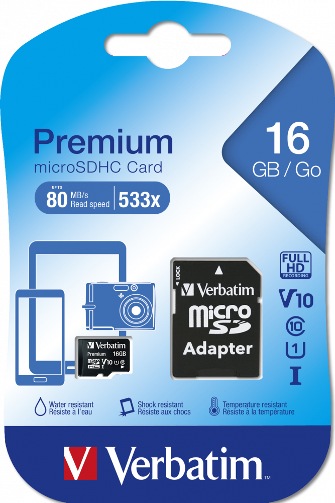 Micro SDHC 16 GB klass 10 med adapter